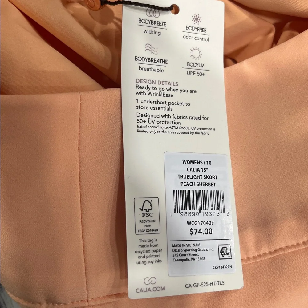 CALIA Women's TrueLight 15" Golf Side Zip Skort size 6 Peach - Picture 6 of 6